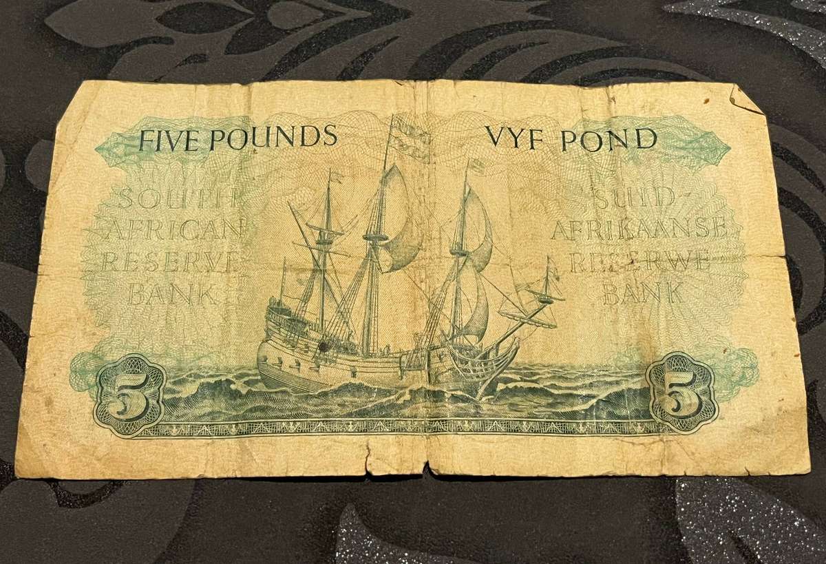 1956 South Africa 5 Pounds Banknote  Jan van Riebeeck  Collectible SARB Note