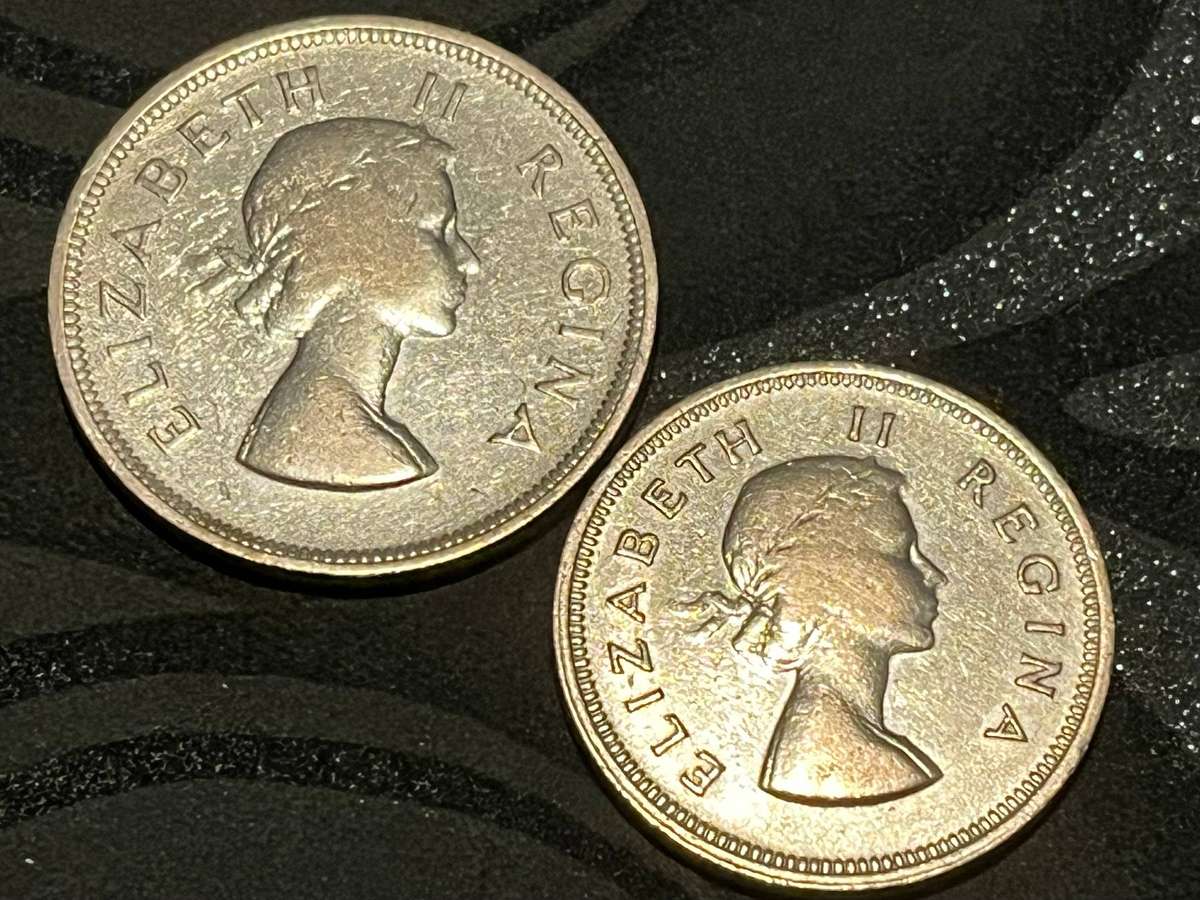  Lot of 2 x South Africa Silver Coins  1954 Half Crown (2½ Shillings) & 1960 Florin (2 Shillings)