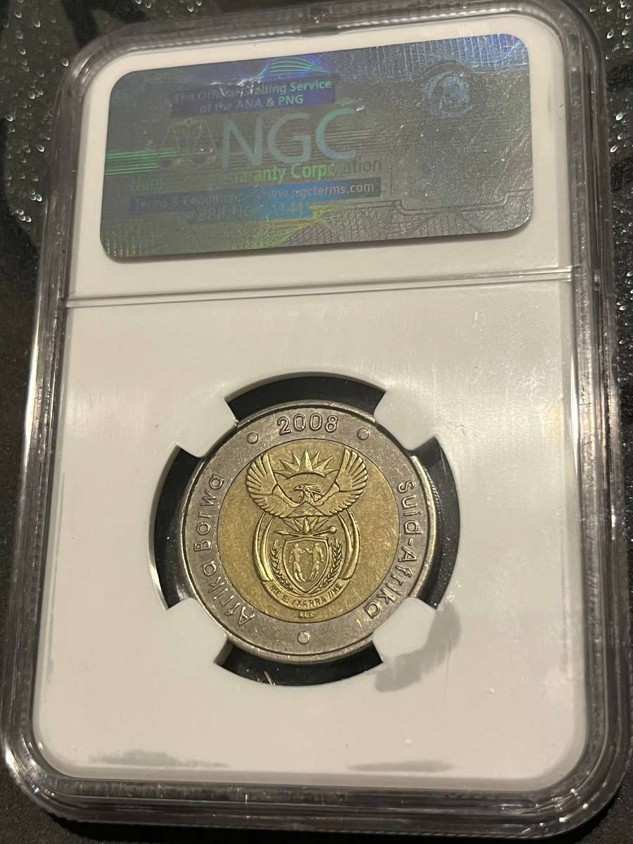 2008 South Africa 5 Rand Mandela 90th Birthday  NGC AU55
