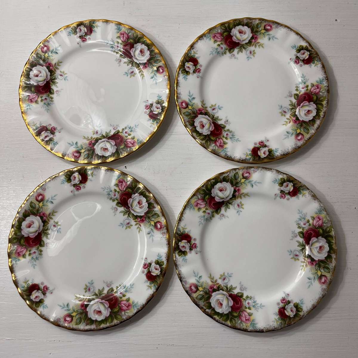 Royal Albert Bone China Rose Spray Tea Plates | Set of 4 (England)