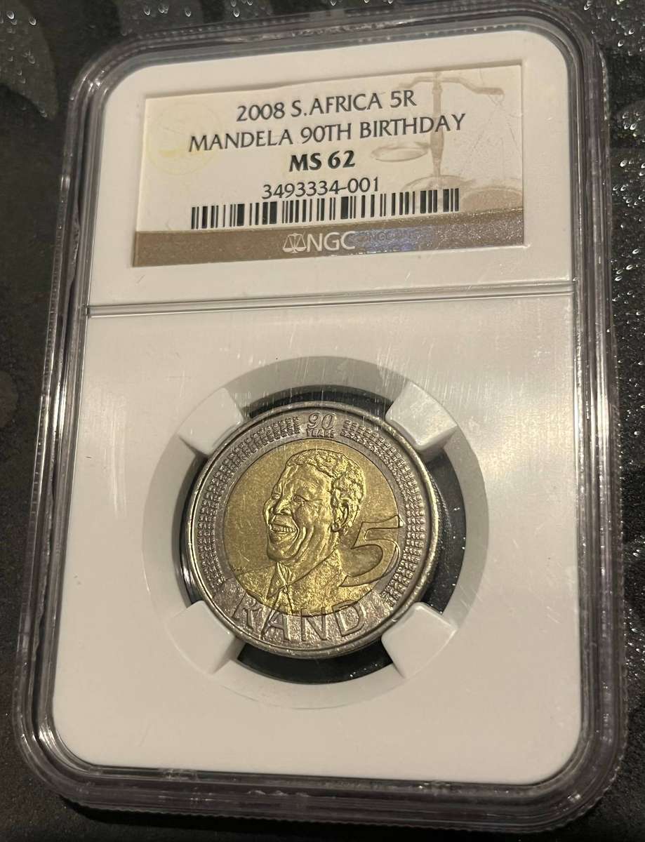 2008 South Africa 5 Rand  Mandela 90th Birthday  NGC MS62