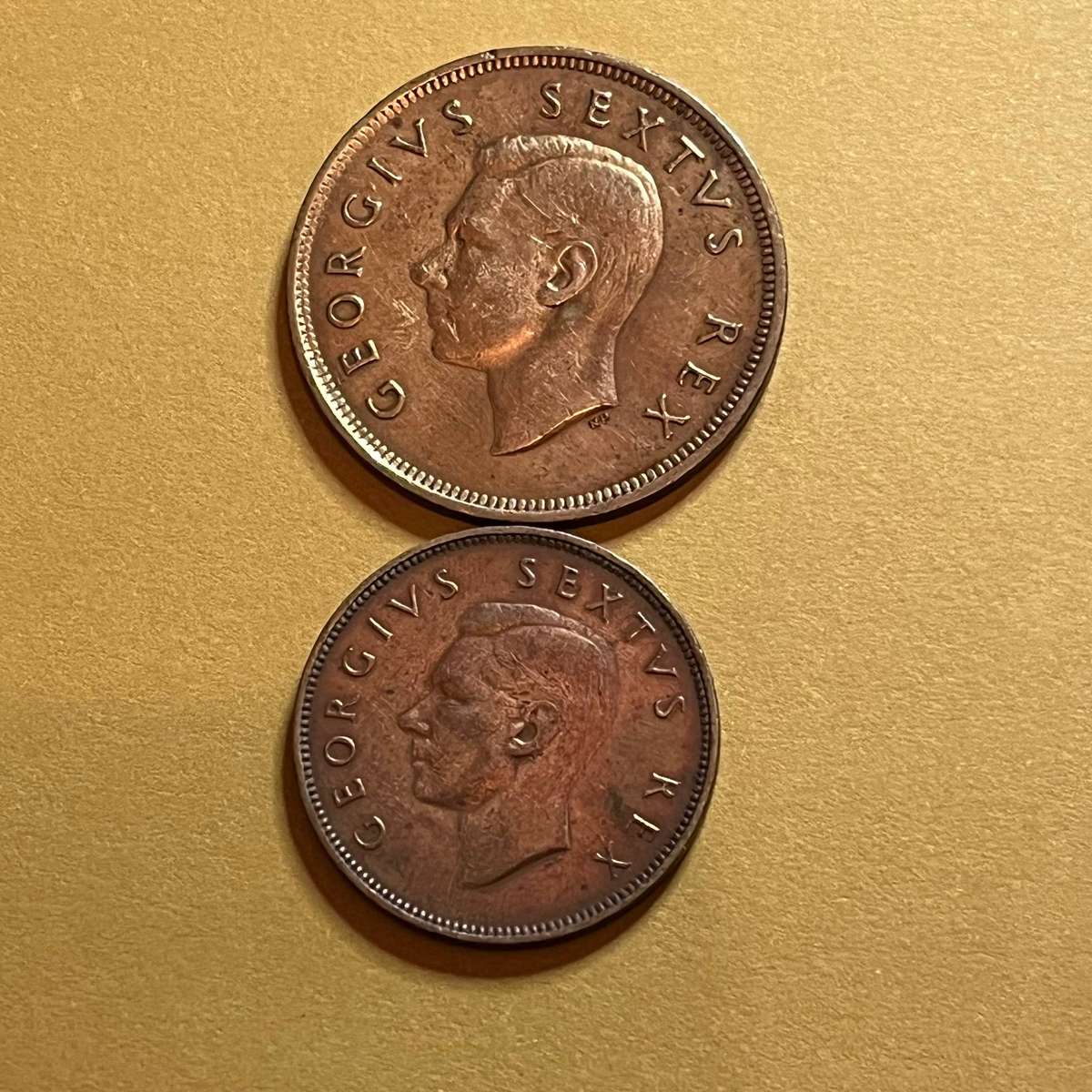 1951 & 1952 South Africa Bronze Pair (1d + ½d)  King George VI 