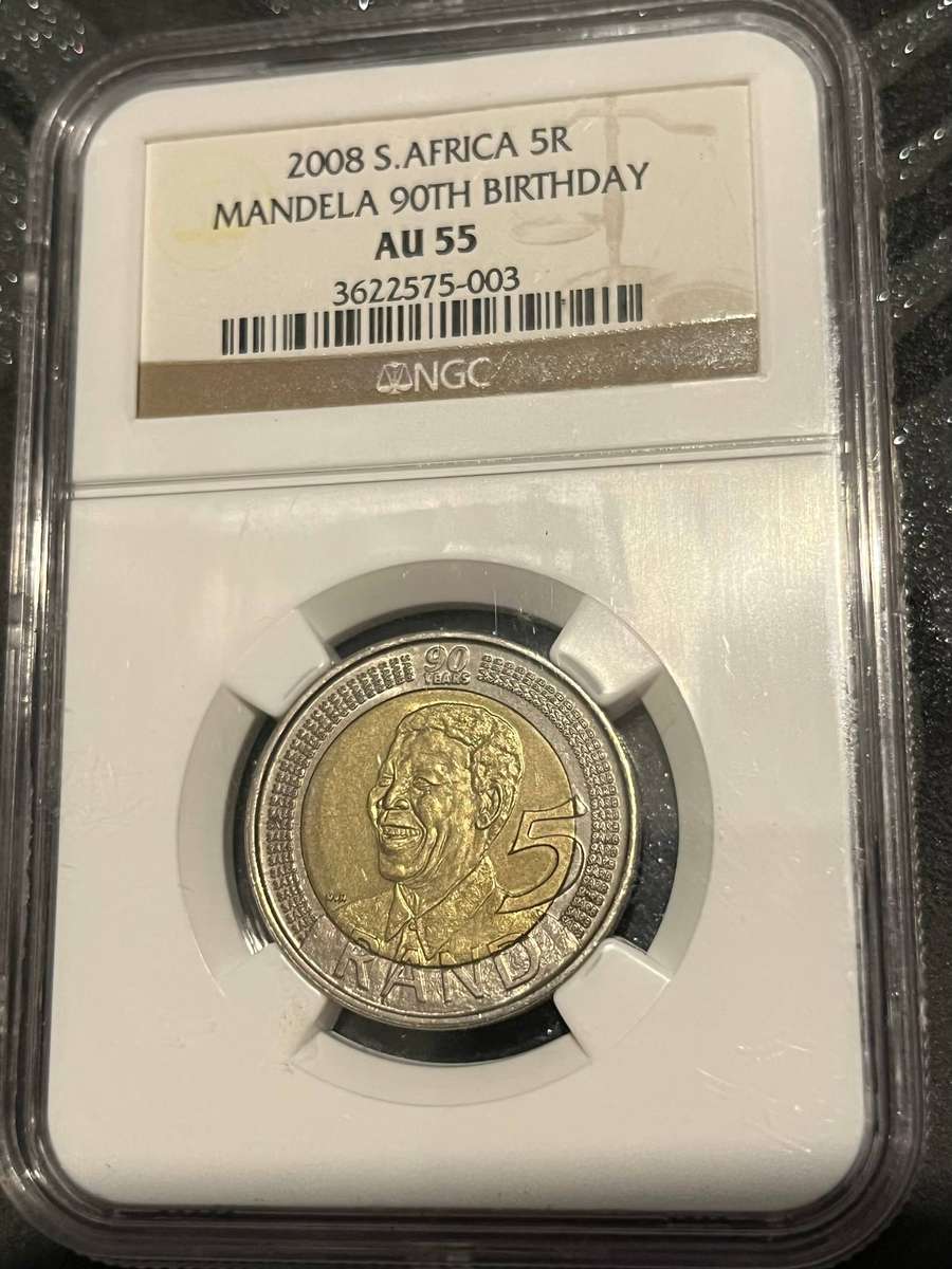 2008 South Africa 5 Rand Mandela 90th Birthday  NGC AU55