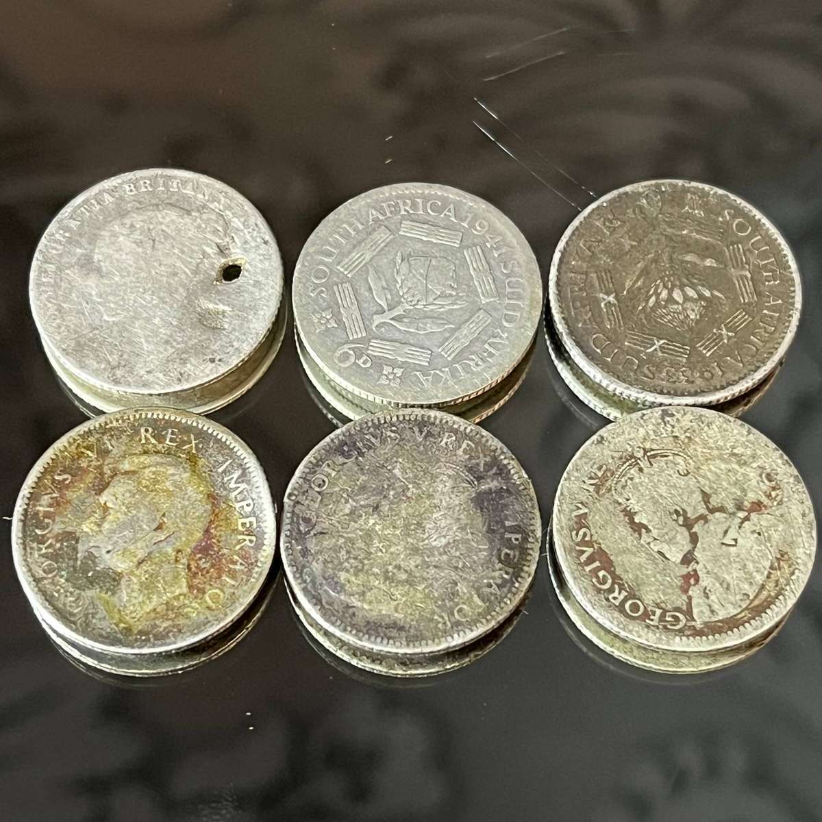 Lot of 6 x South Africa Silver Sixpence Coins  Mixed Years (1930s1940s)