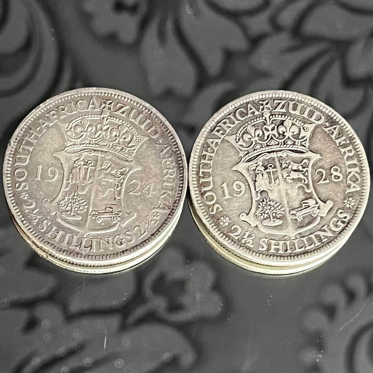 South Africa Union Silver 2½ Shillings  1924 & 1928 Half Crown Coins (Lot of 2)