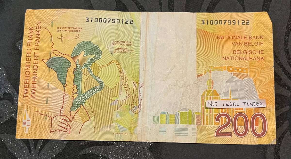  Belgium 200 Francs Banknote  Adolphe Sax Issue  Musical Heritage Series