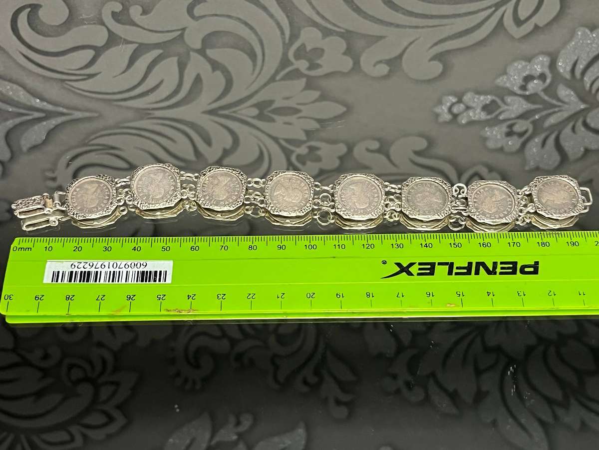 Unique Sterling Silver Bracelet with South African 3d Coins  Vintage Queen Elizabeth II Design