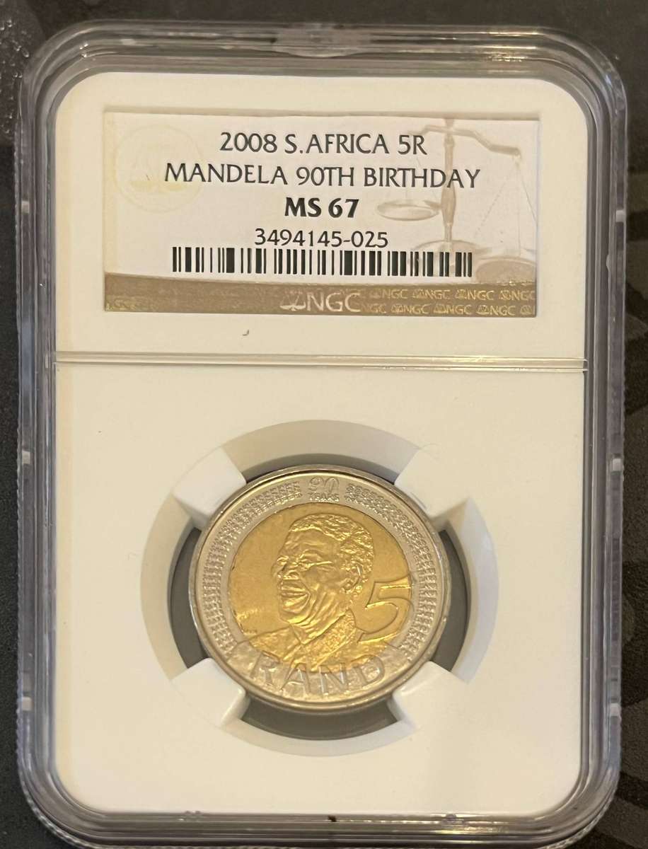 2008 South Africa 5 Rand Nelson Mandela 90th Birthday NGC MS67