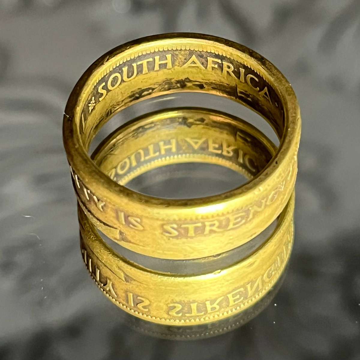 Handcrafted Ring from 1963 South African Coin  Unity is Strength