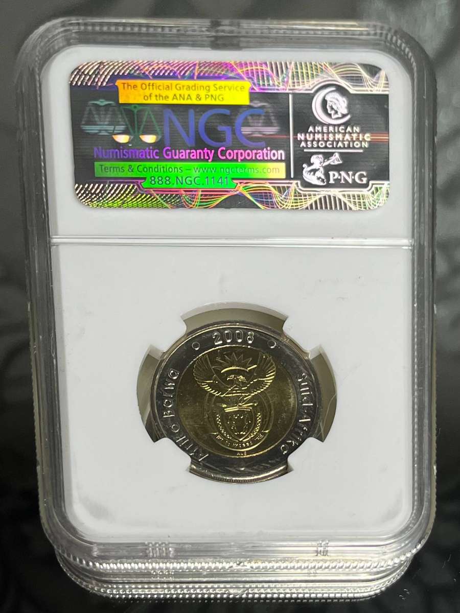 2008 South Africa R5  Mandela 90th Birthday  NGC MS65 Graded Coin 