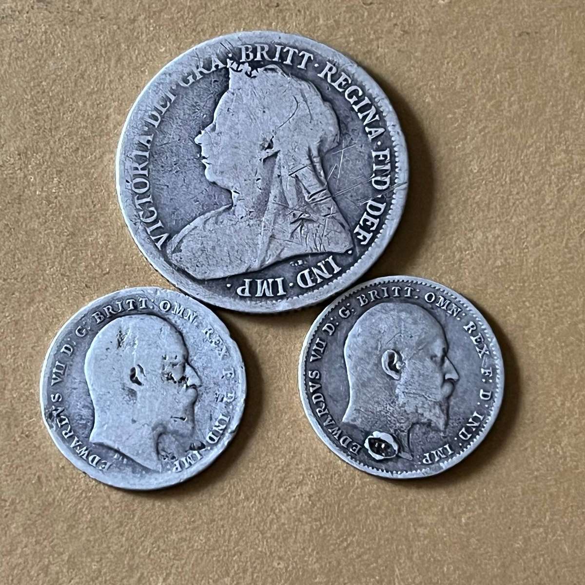 Coin Lot  1900 Shilling + 1910 Threepence + 1902 Threepence