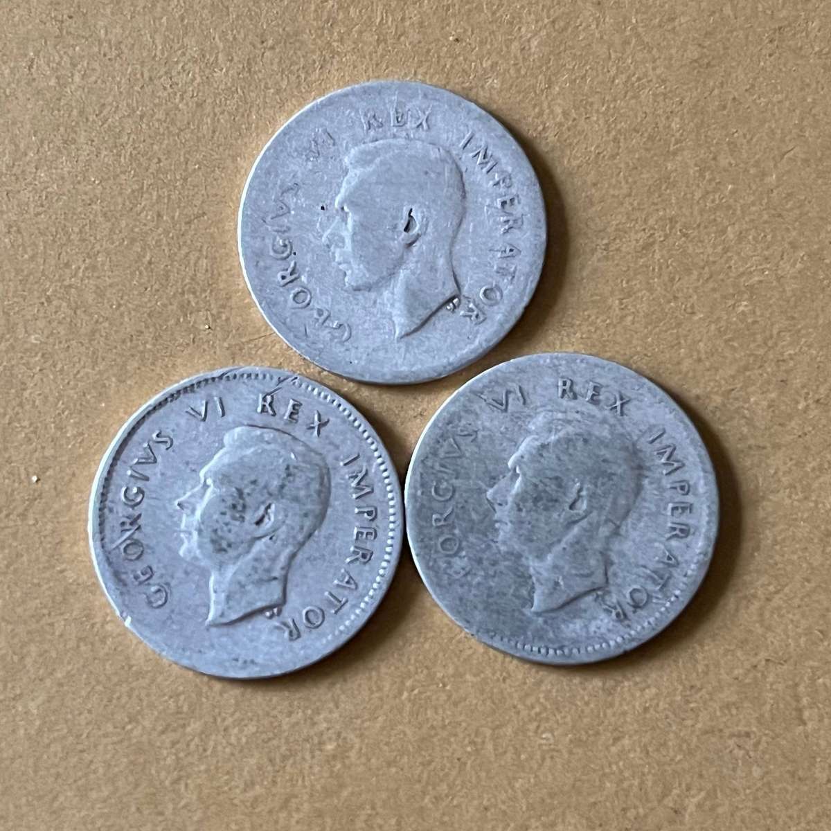 Lot of 3 × South Africa Threepence Coins 1941