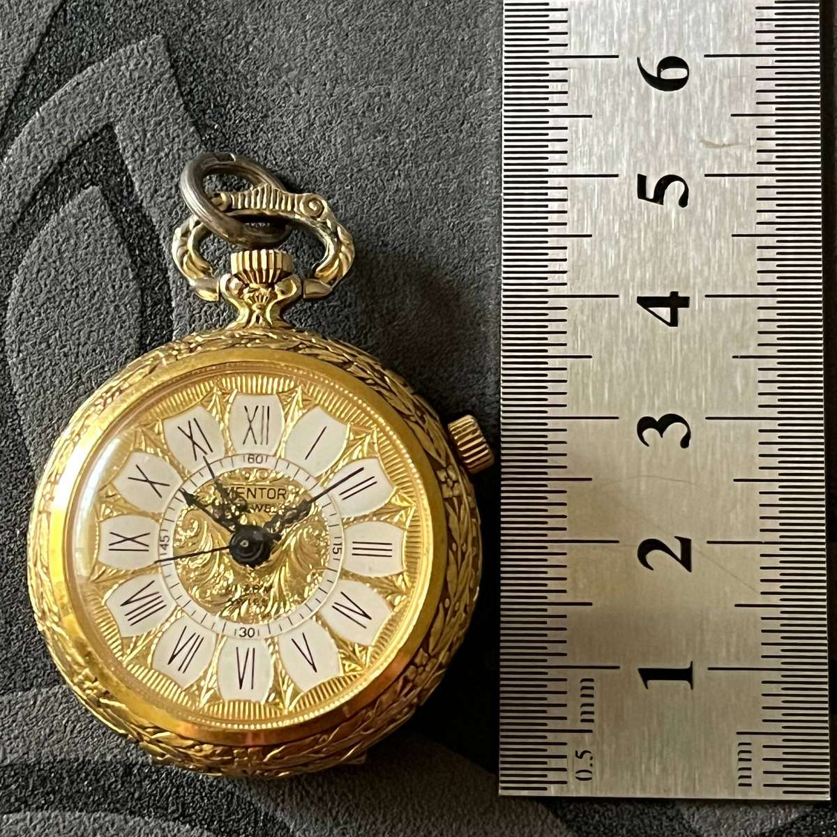  Vintage Mentor Swiss Mechanical Pocket Watch  Ornate Gold-Tone Case  Fully Working