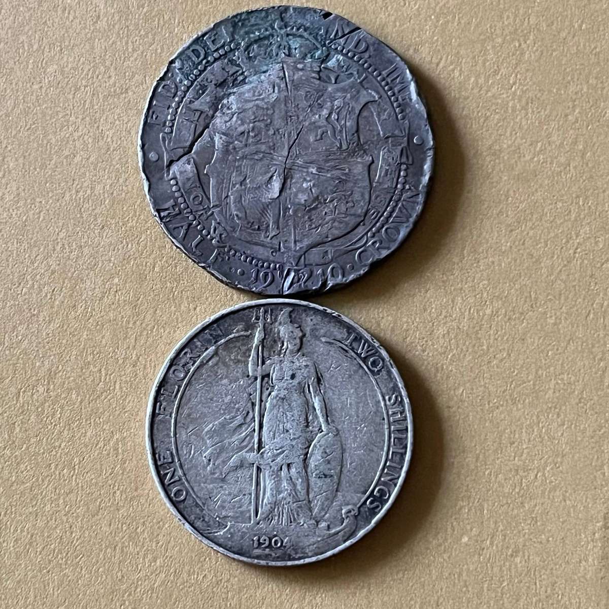 19021910 Edward VII British Silver Coin Pair  Halfcrown & Florin  Sterling .925