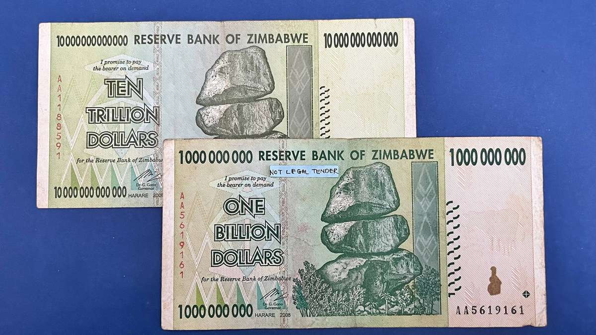 Zimbabwe Hyperinflation Banknote Set (1 Billion + 10 Trillion Dollars)