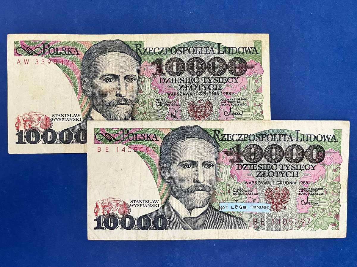 Poland  10,000 Zlotych Banknote Pair (1988)