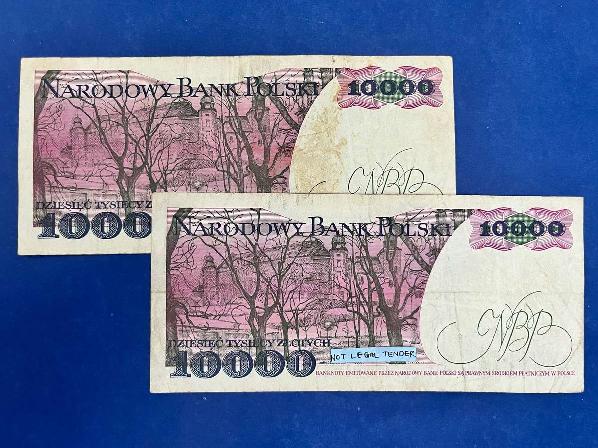 Poland  10,000 Zlotych Banknote Pair (1988)