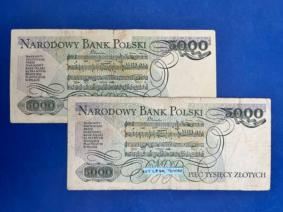 Poland  5,000 Zlotych Banknote Pair (1982)