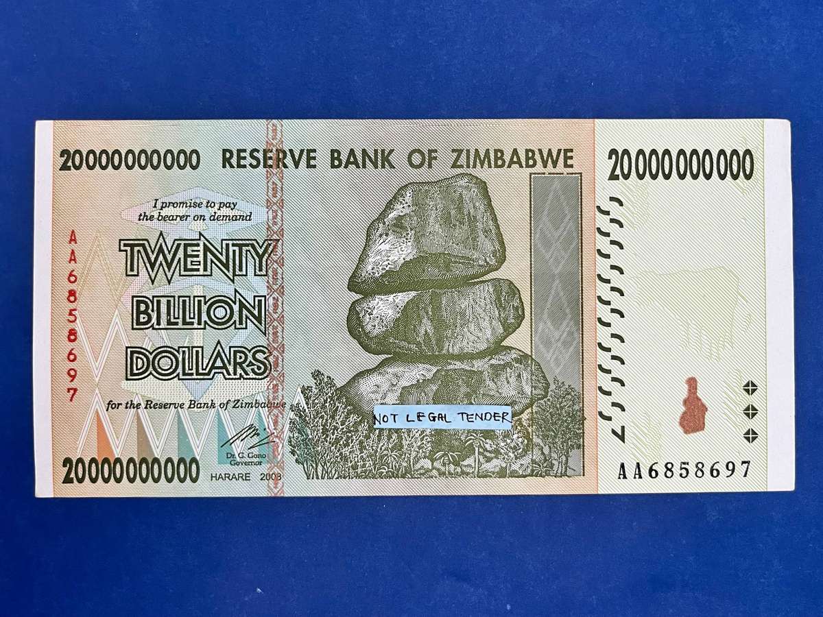 Reserve Bank of Zimbabwe  20 Billion Dollars Hyperinflation Banknote