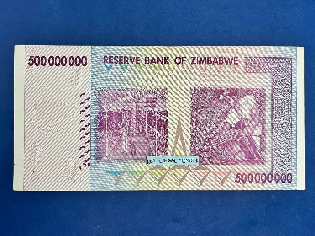 Reserve Bank of Zimbabwe  500 Million Dollars Hyperinflation Banknote