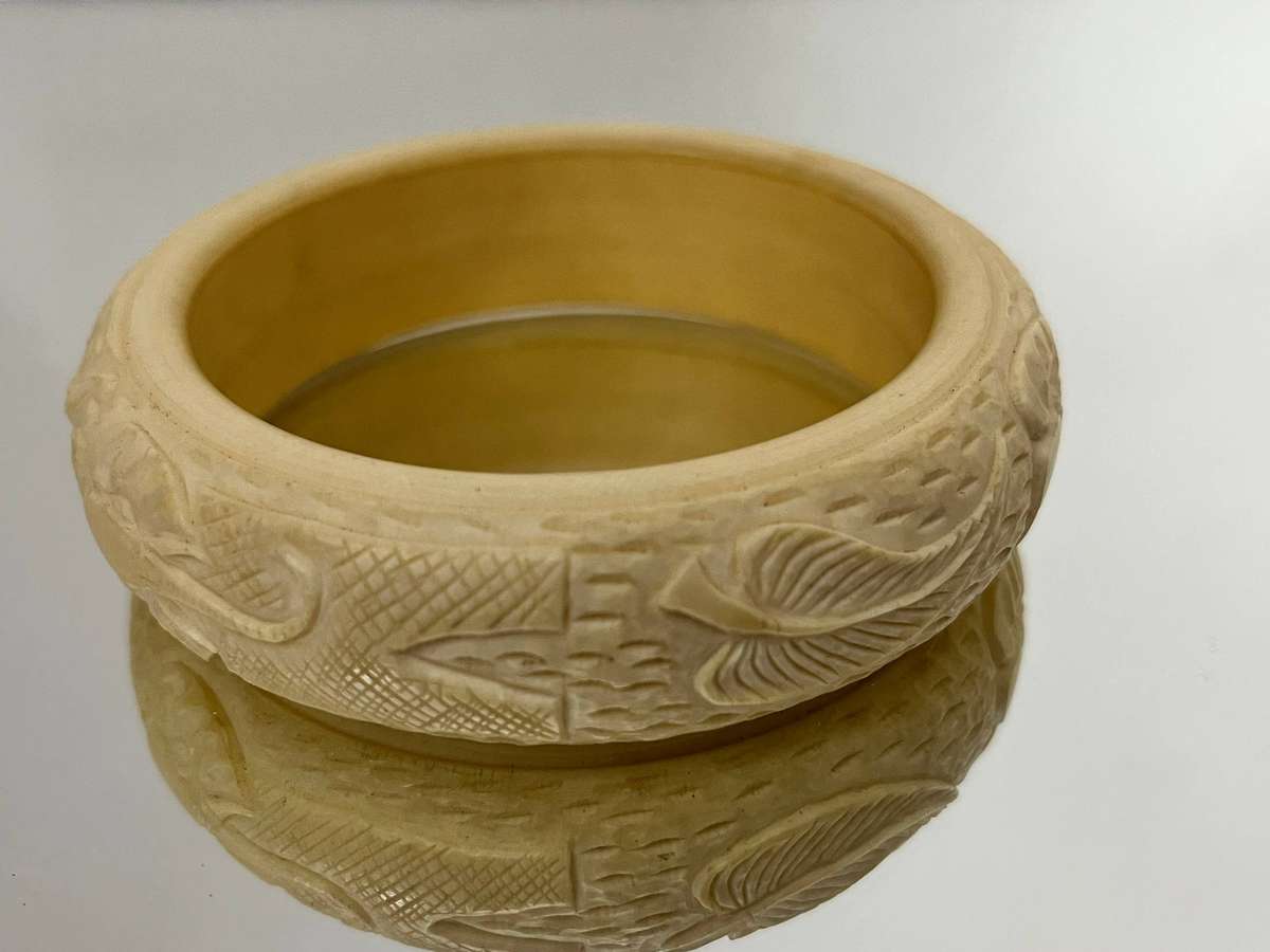 Vintage Carved Decorative Bangle Bracelet | Floral Pattern Statement Piece
