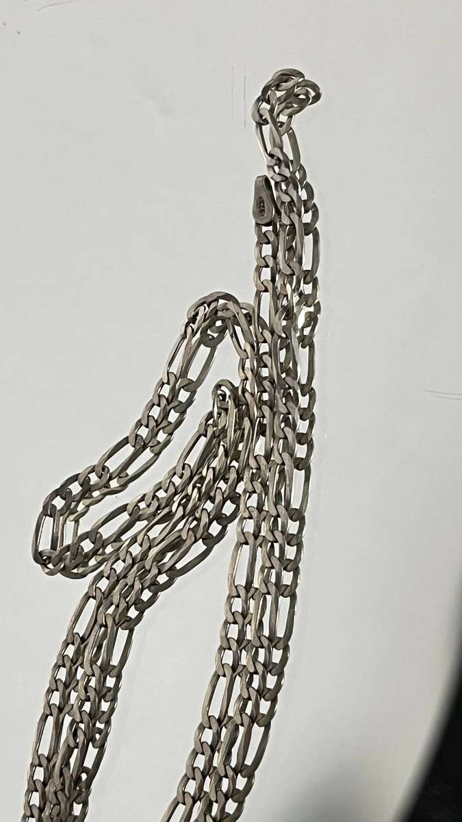  Sterling Silver Figaro Chain Necklace  5.4g  925 Italy  No Clasp
