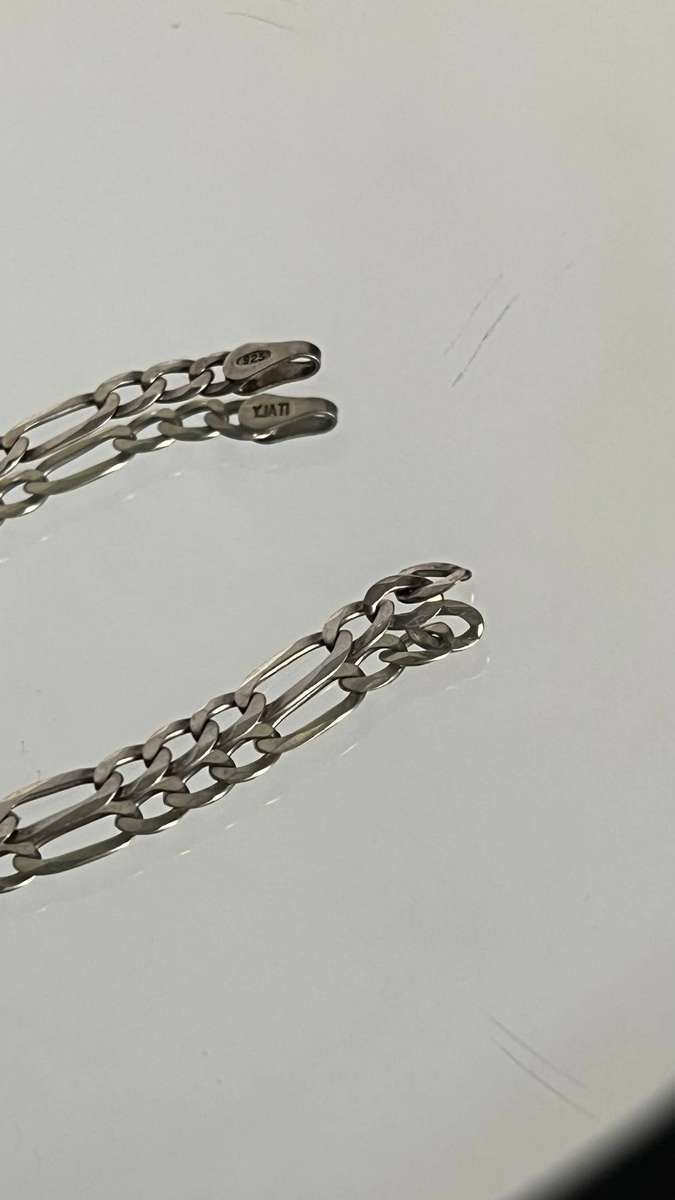  Sterling Silver Figaro Chain Necklace  5.4g  925 Italy  No Clasp