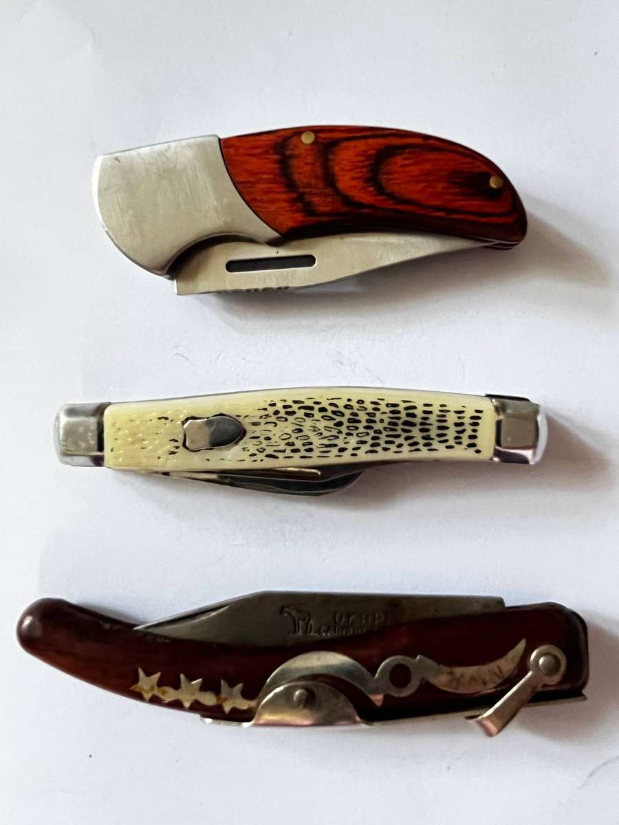 3x Vintage Folding Pocket Knives  Mixed Lot | Wood & Bone Handles