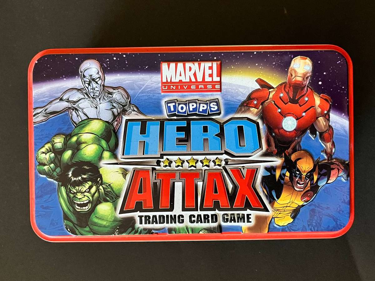  Marvel Hero Attax Trading Card Game  Collector Tin Set with Cards & Play Mats