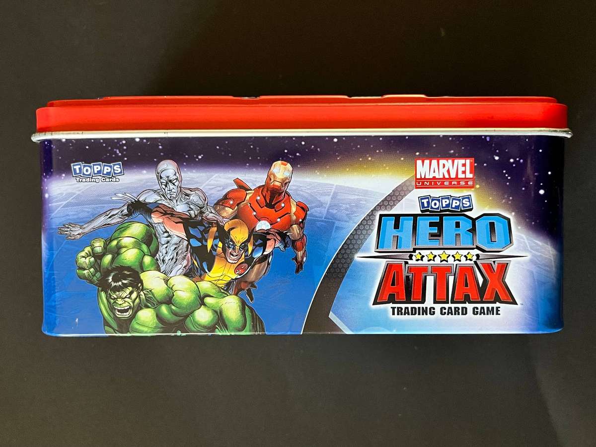  Marvel Hero Attax Trading Card Game  Collector Tin Set with Cards & Play Mats