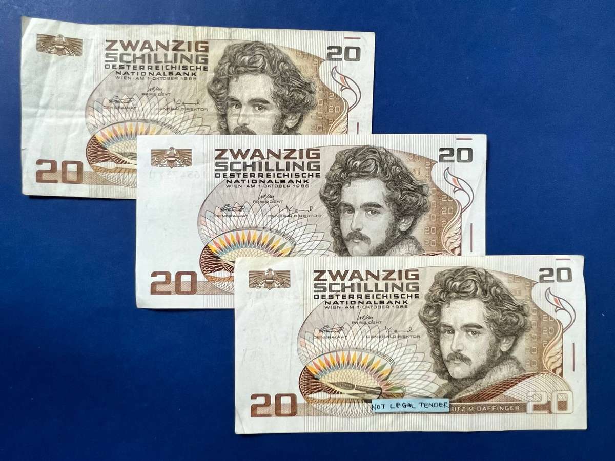 Austria 20 Schilling 1986 Banknote Set of 3 Notes