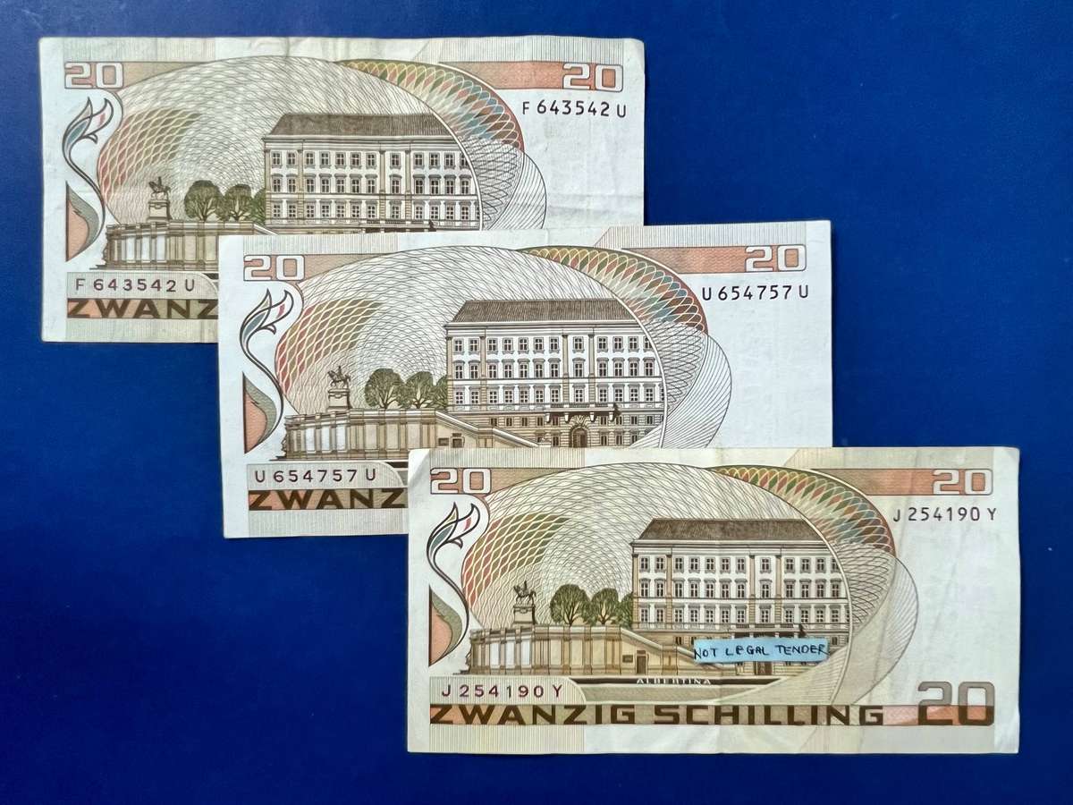 Austria 20 Schilling 1986 Banknote Set of 3 Notes