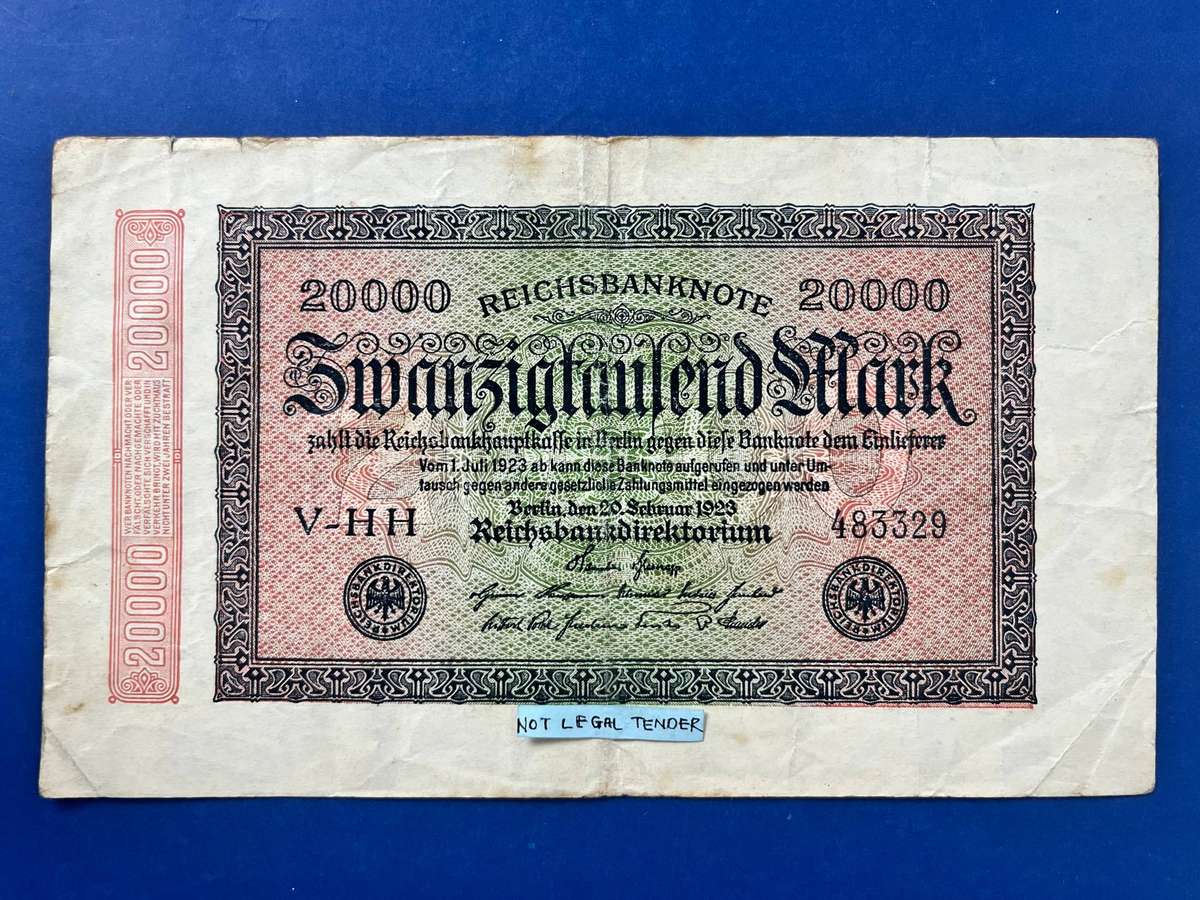 Germany 20000 Mark Reichsbanknote Berlin 20 February 1923 Inflation Issue