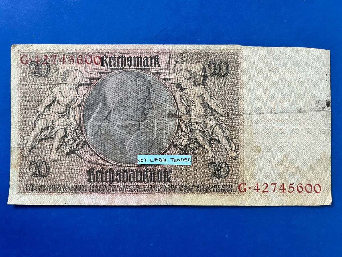  Germany 20 Reichsmark Banknote  Reichsbanknote Berlin 1929  Weimar Republic Currency Note