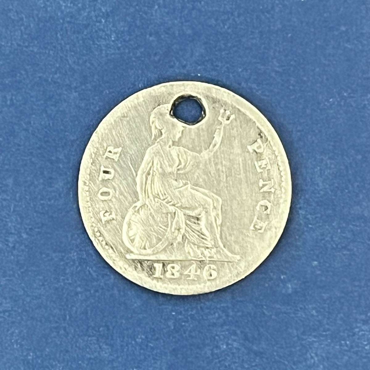  UK Queen Victoria 1846 Fourpence .925 Silver Holed (180 Years Old)
