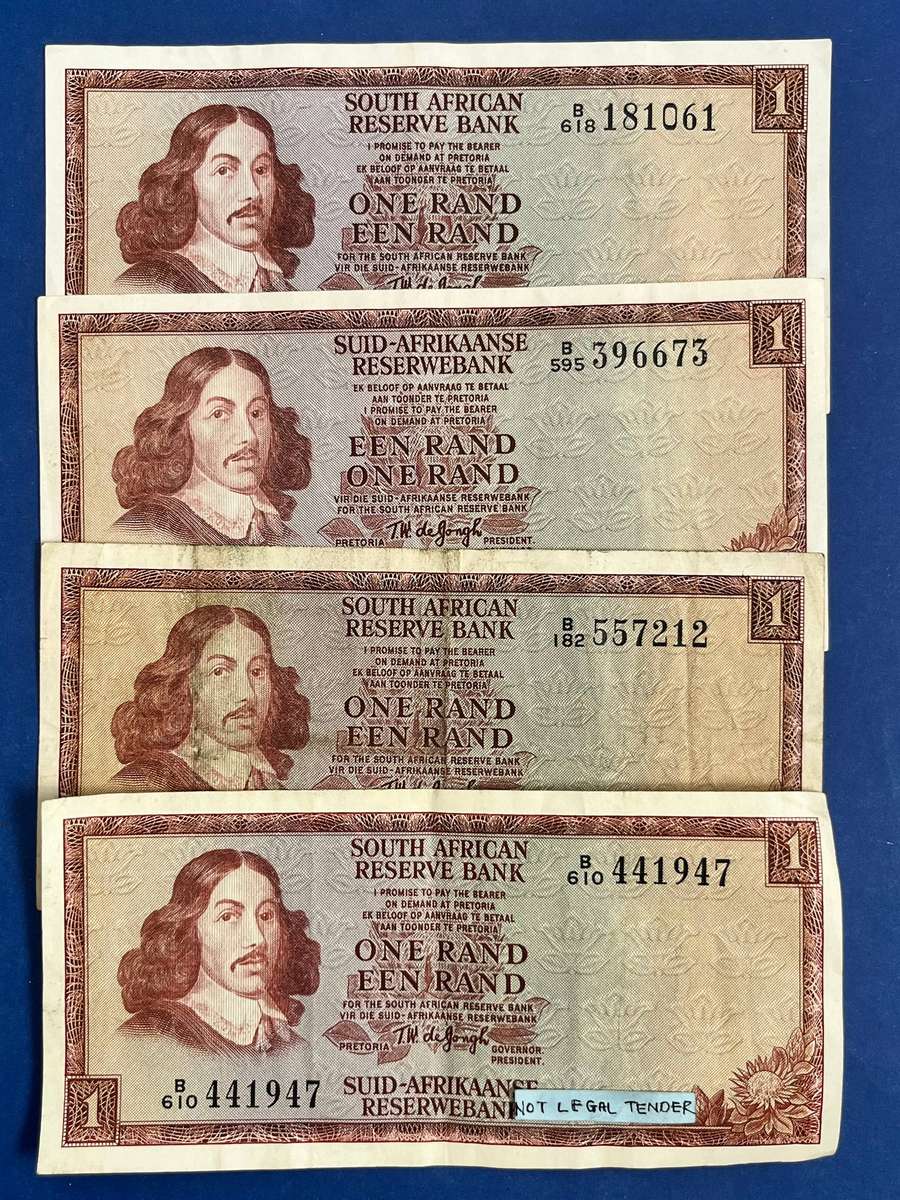 1 Rand Banknote Lot of 4  T.W. de Jongh Governor