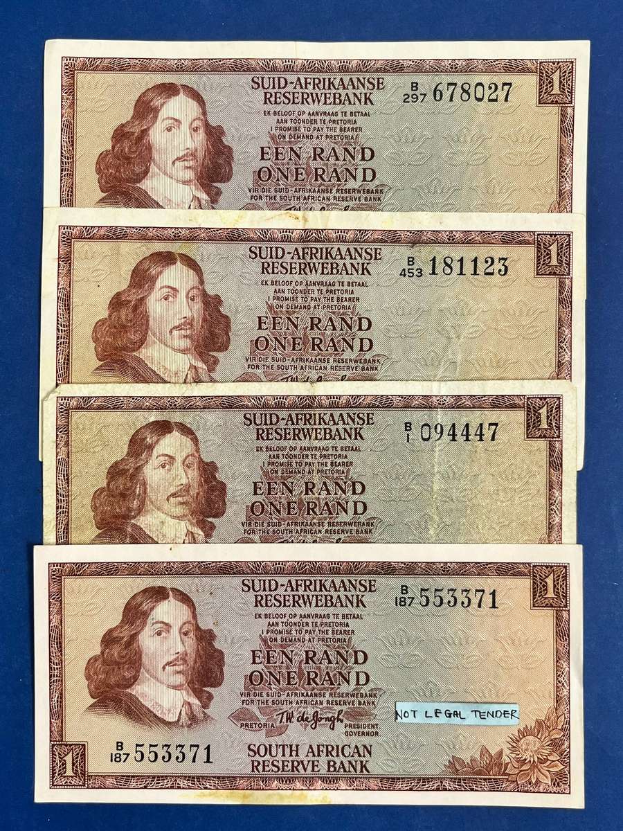 1 Rand Banknote Lot of 4  T.W. de Jongh Governor