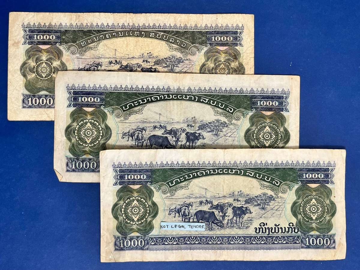 Laos 1000 Kip Banknote Lot of 3 Notes 1994