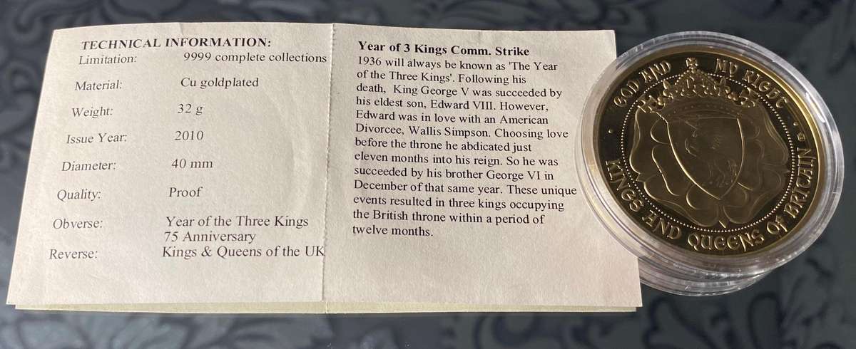 Kings and Queens of the UK  75th Anniversary Proof Coin (2010)