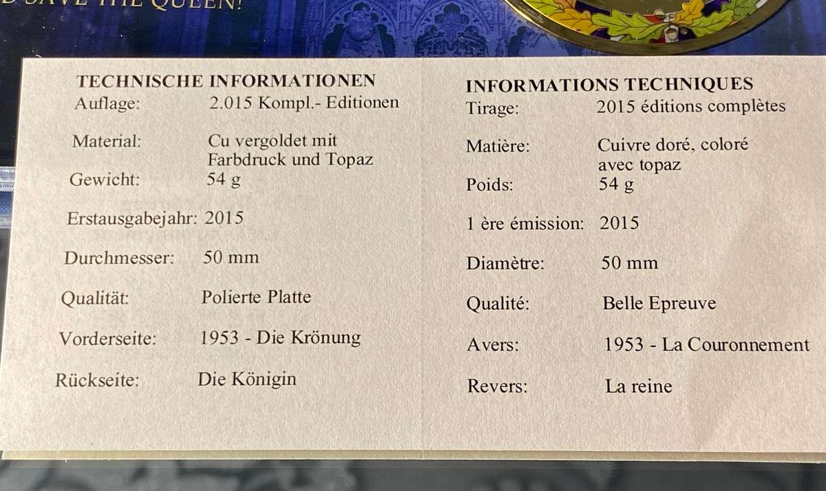 1953 The Coronation  Queen Elizabeth II Commemorative Coin (2015)