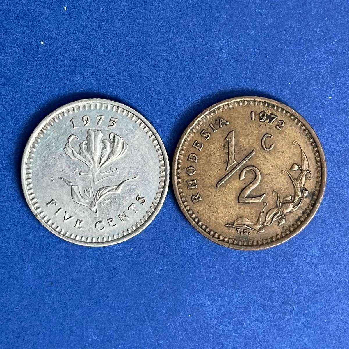  Rhodesia ½ Cent & 5 Cents Coin Pair  1972 & 1975