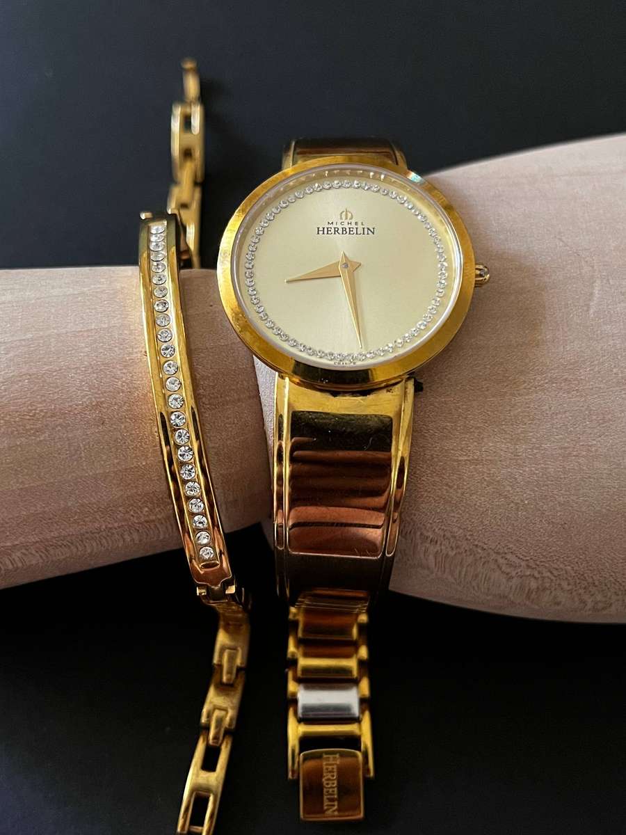 Michel Herbelin Ladies Gold-Plated Watch & Bracelet Set