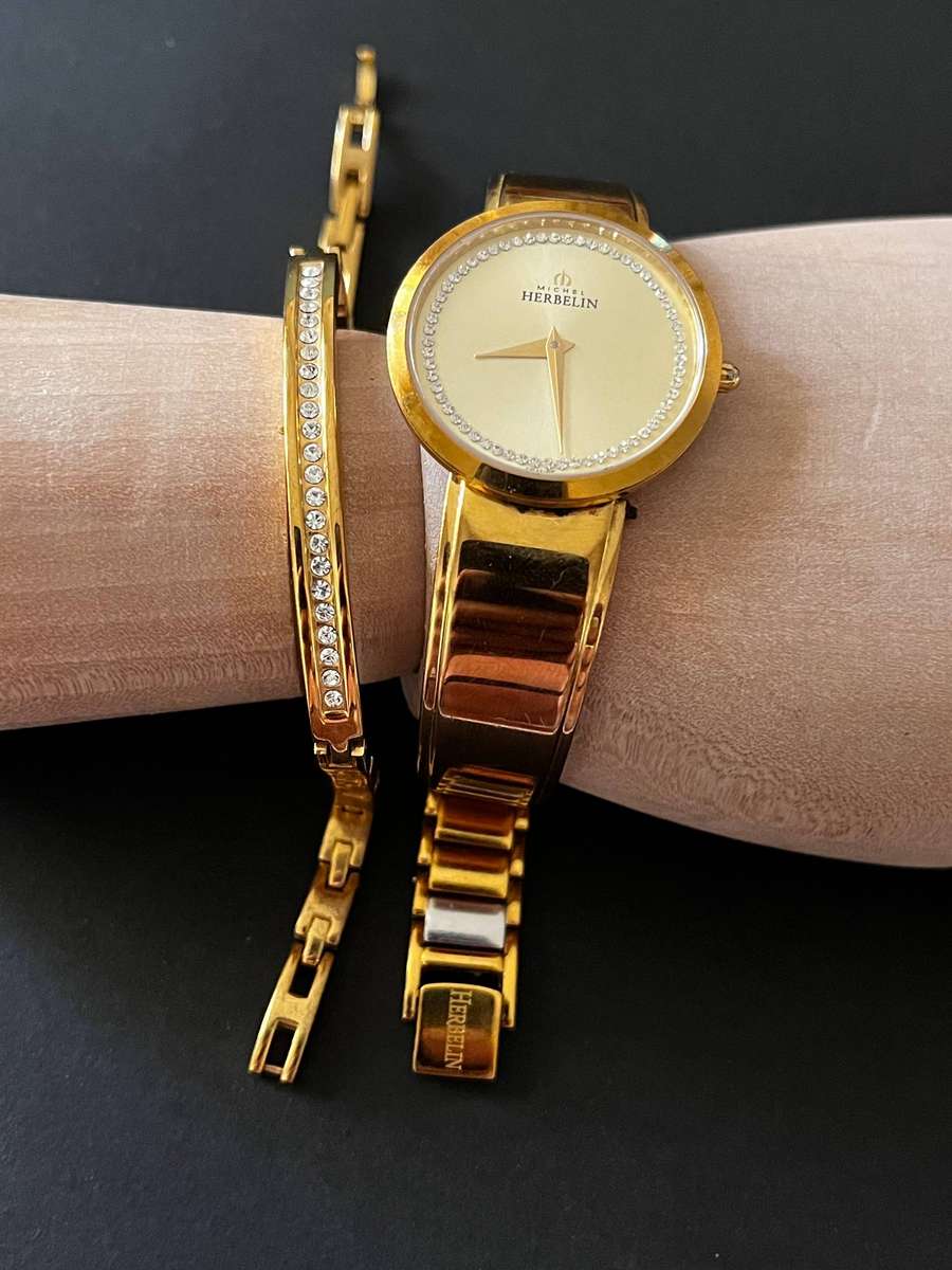 Michel Herbelin Ladies Gold-Plated Watch & Bracelet Set