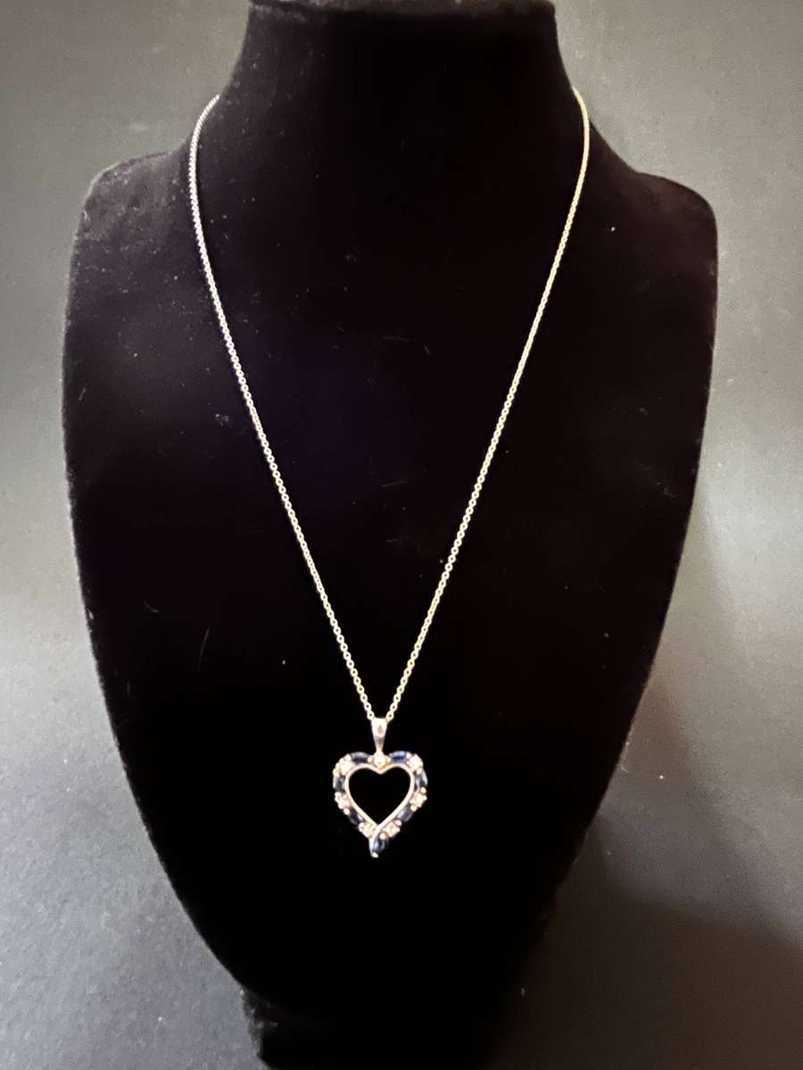  Silver Necklace with Heart Pendant | Blue & Clear Stone Accent Design