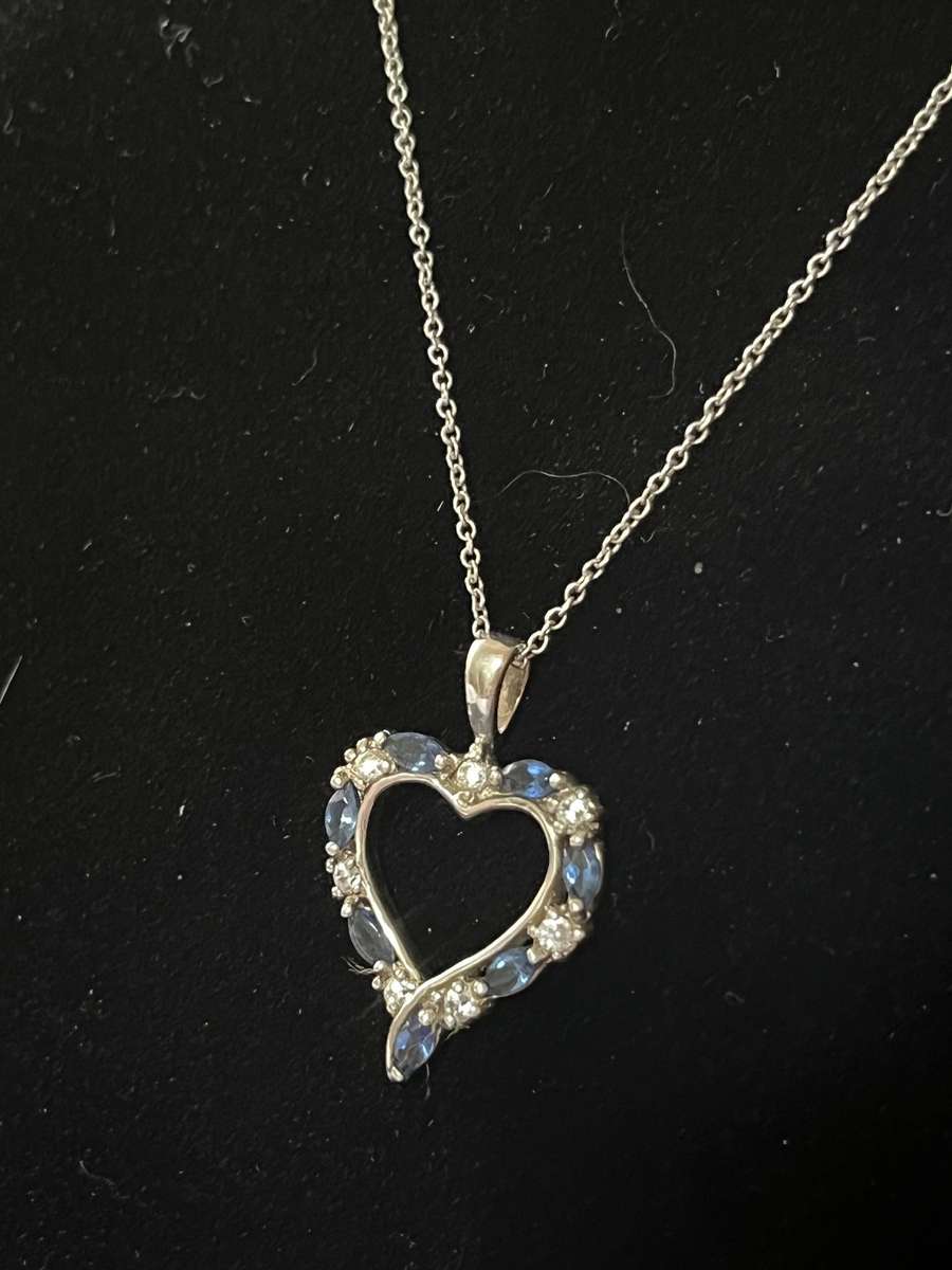  Silver Necklace with Heart Pendant | Blue & Clear Stone Accent Design