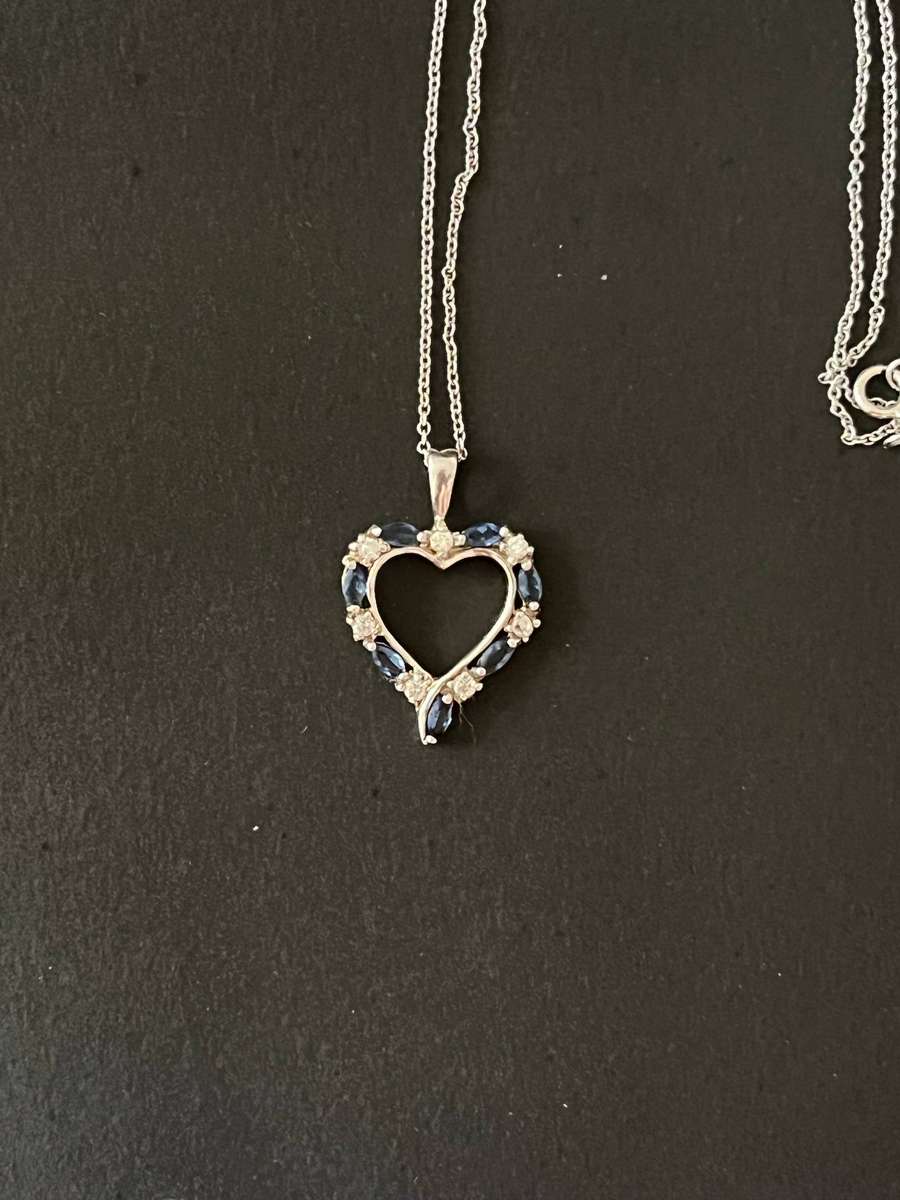  Silver Necklace with Heart Pendant | Blue & Clear Stone Accent Design