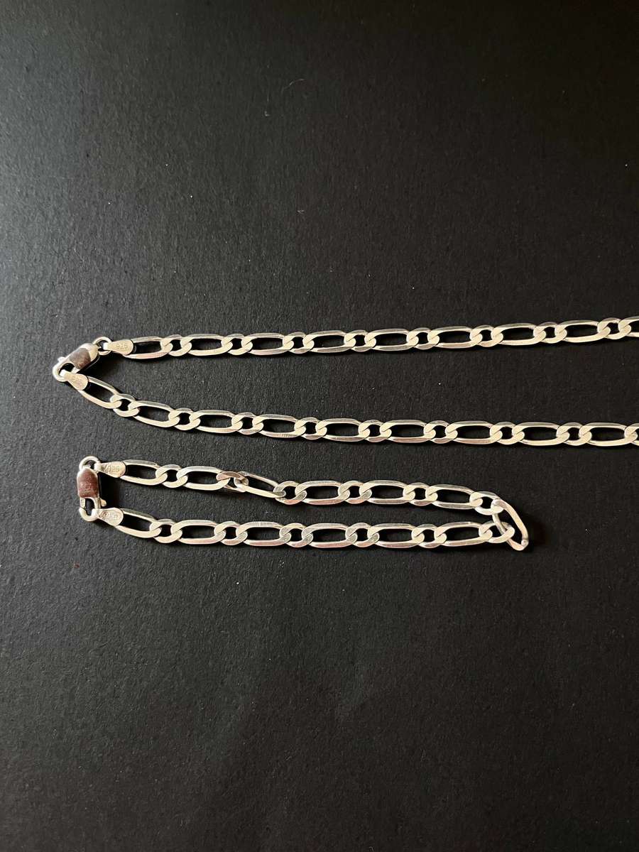925 Sterling Silver Chain & Bracelet Set | Matching Figaro Link