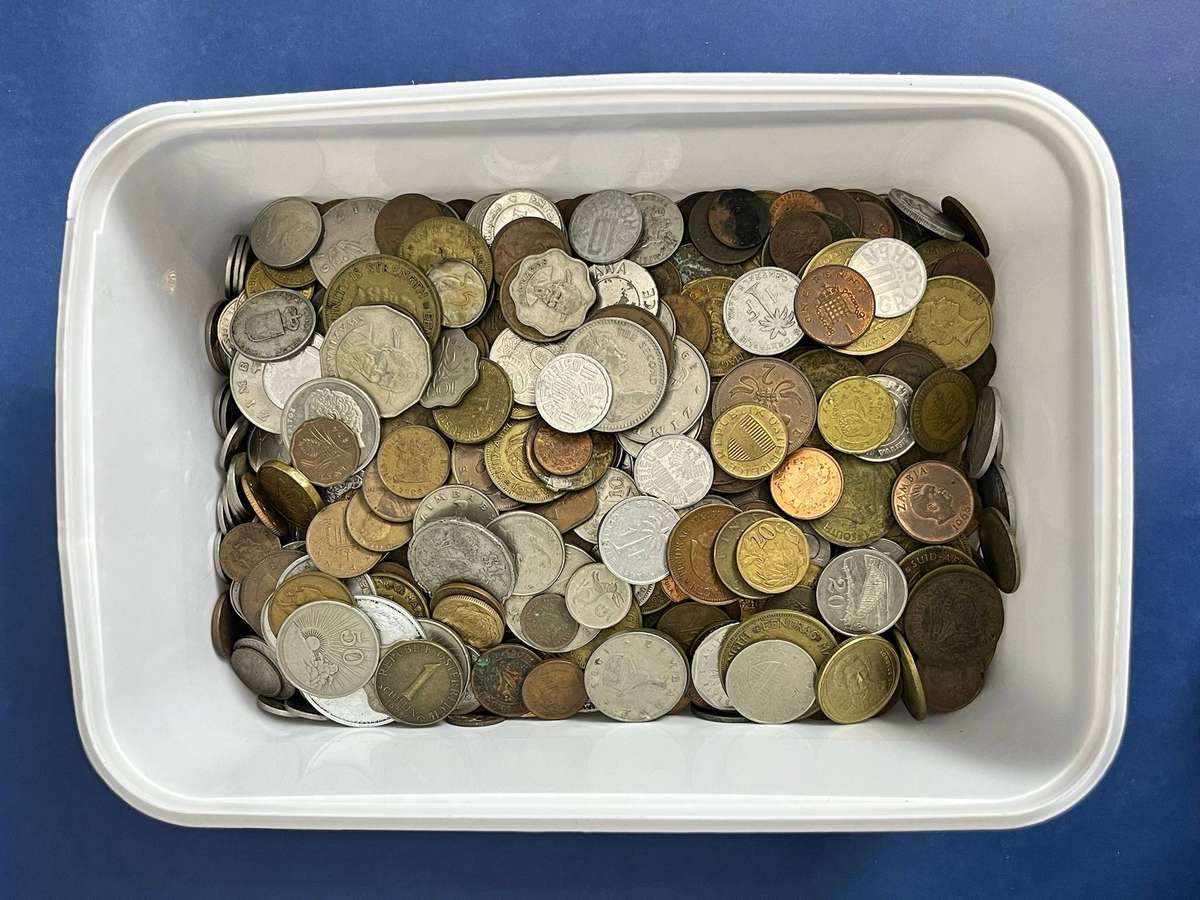  Huge Mixed World Coin Lot in Ice Cream Tub