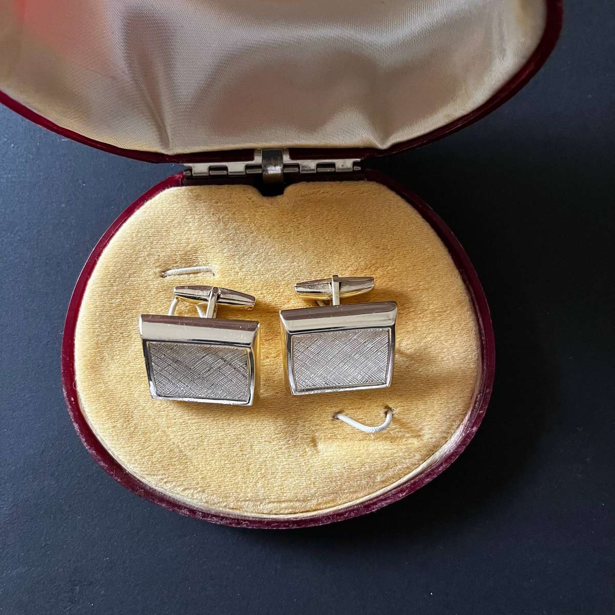 Vintage Rectangular Silver-Tone Cufflinks  Textured Face