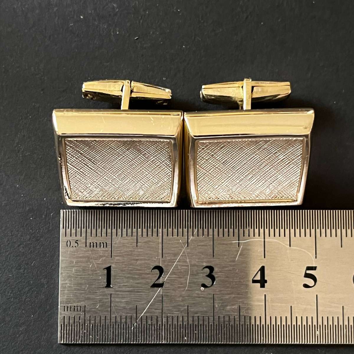 Vintage Rectangular Silver-Tone Cufflinks  Textured Face